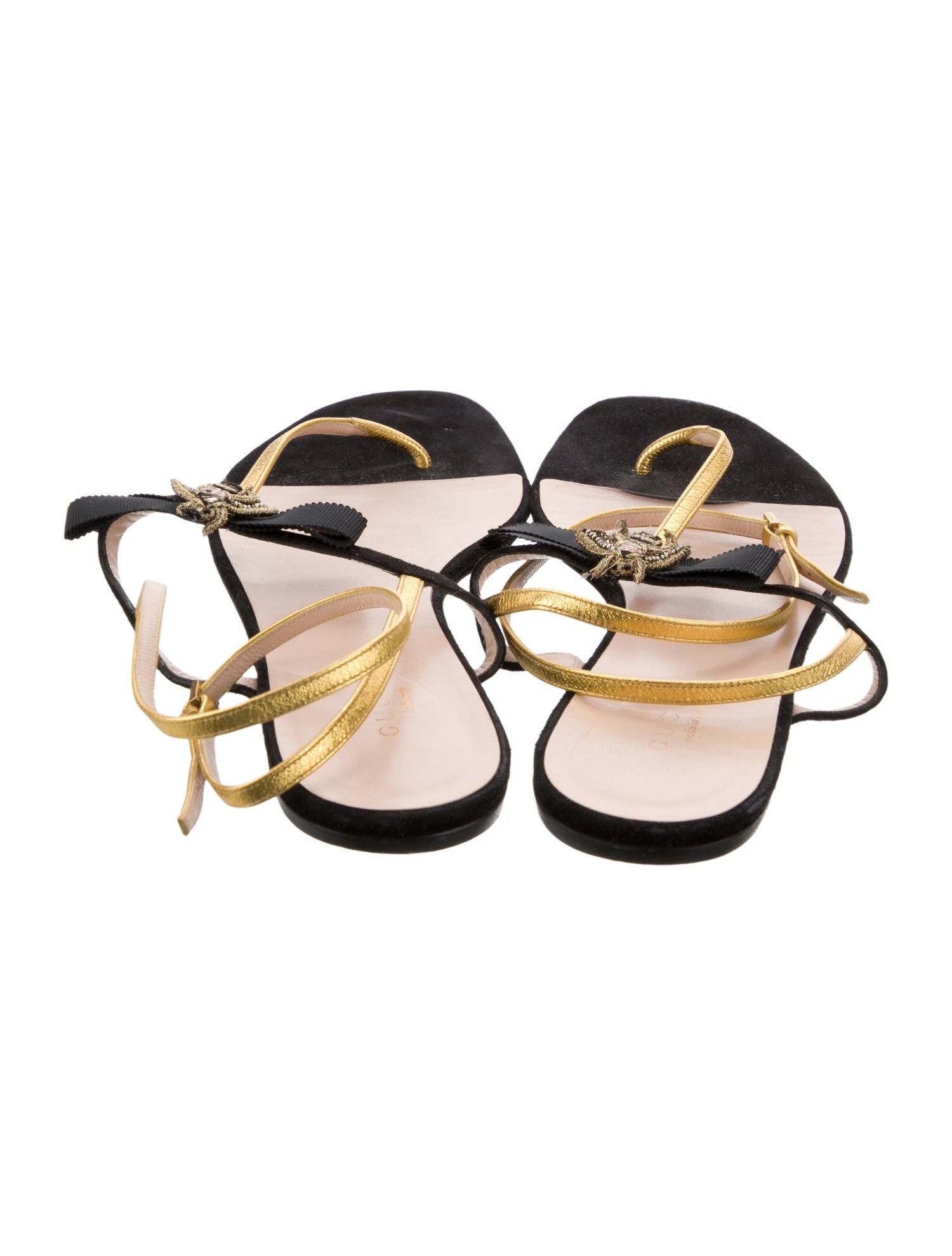 Gucci Bee Accent Satin T-Strap Sandals